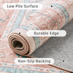 DCX 4x6 Pink Vintage Floral Rug, Machine Washable Non Slip Low Pile Carpet - Image 6