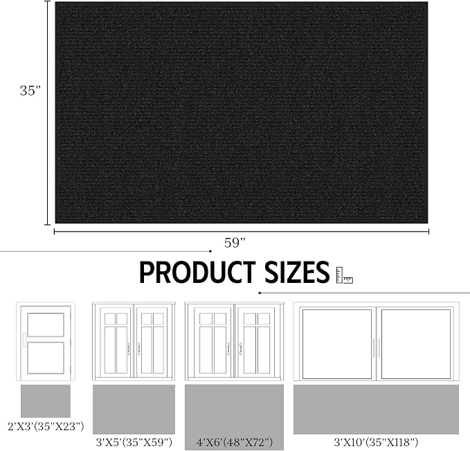 Front Door Mat 3' x 5', Low Profile Heavy Duty Door Mat Outside Entrance - Image 2