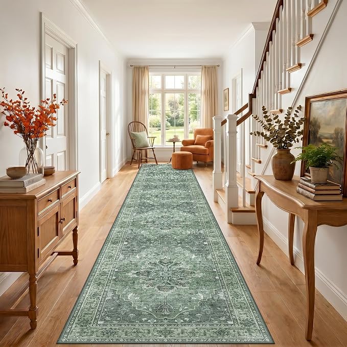 RELEANY Area Rugs Runner 3'x20' Washable Non-Slip, Floral Vintage Distress - Image 2
