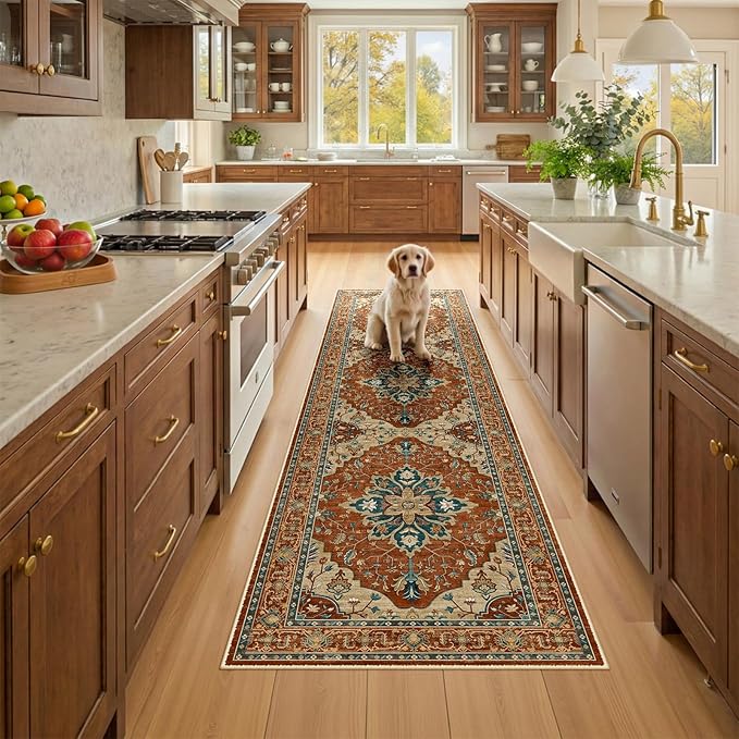 RELEANY Area Rugs Runner 2'x8' Washable Non-Slip, Floral Vintage Distress by RELEANY