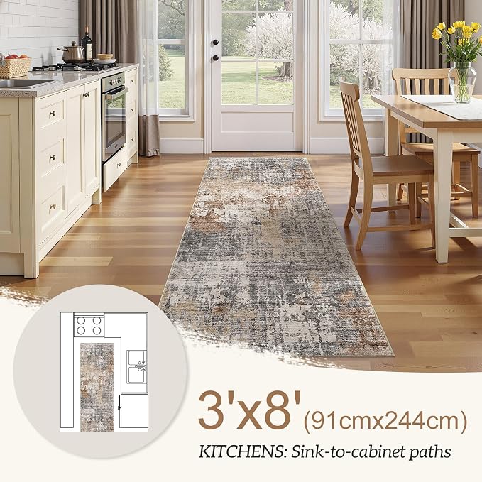 DMOYEST Washable Runner Rug for Hallway: 3x8 Neutral Modern Abstract Low Pile - Image 5