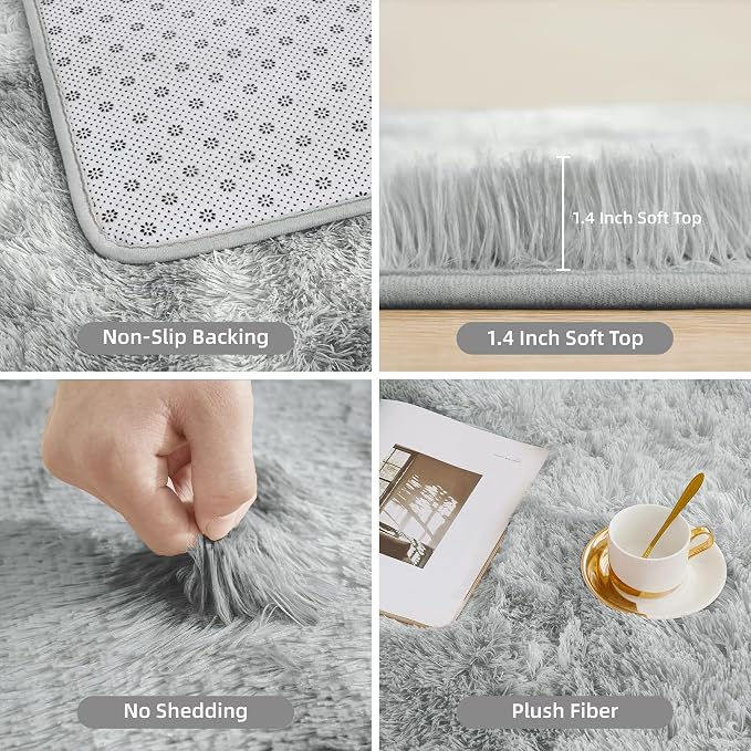 Litanika 9x12 Shag Area Rug for Living Room Bedroom, Tie-Dyed Light Grey High - Image 6
