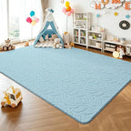 5x7 Blue Washable Area Rug for Bedroom Living Room, Leaf Geometric Patter Shag - Image 4
