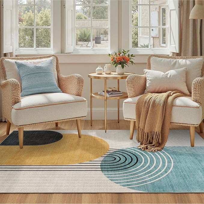 DCX Machine Washable Area Rug 4x6, Midcentury Modern Non Slip Stain Resistant - Image 2