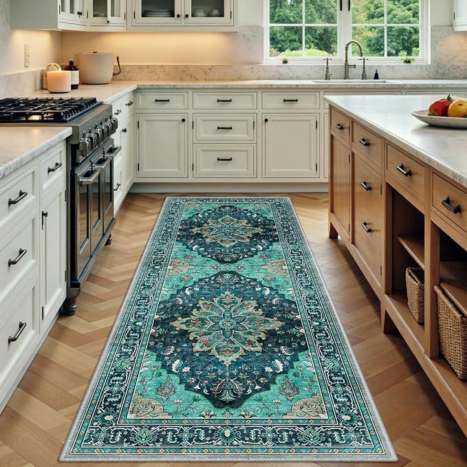 RELEANY Area Rugs Runner 3'x8' Washable Non-Slip, Floral Vintage Distress by RELEANY