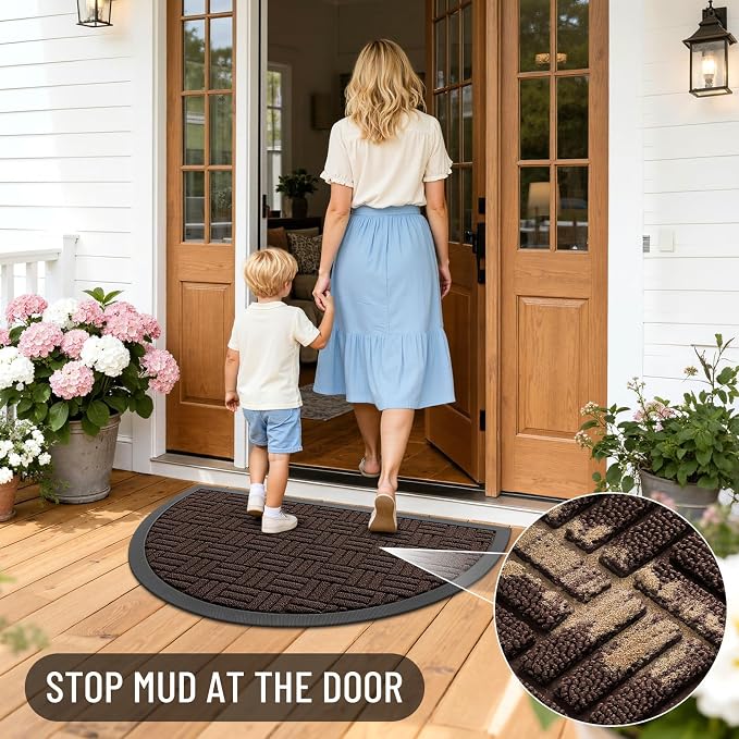 OLANLY Half Circle Door Mat Outside Entrance 29.5x17, Heavy Duty Sturdy Natural - Image 6