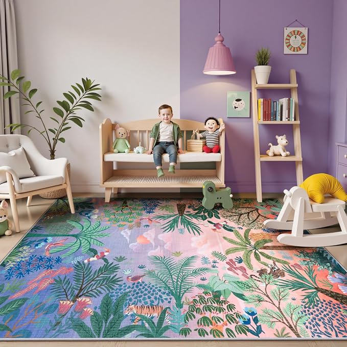 LIVEBOX Washable 6x9 Rug for Living Room, Soft Jungle Animal Print Rugs for - Image 4