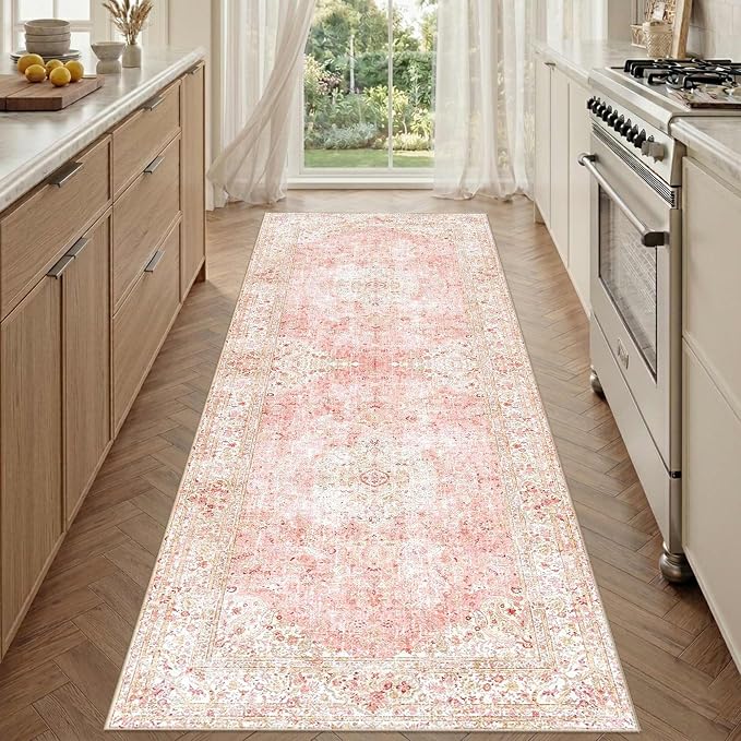 Latte&Fog 2.6x8 Washable Hallway Runner Pink Rug, Non Slip Runner Rugs by LatteFog