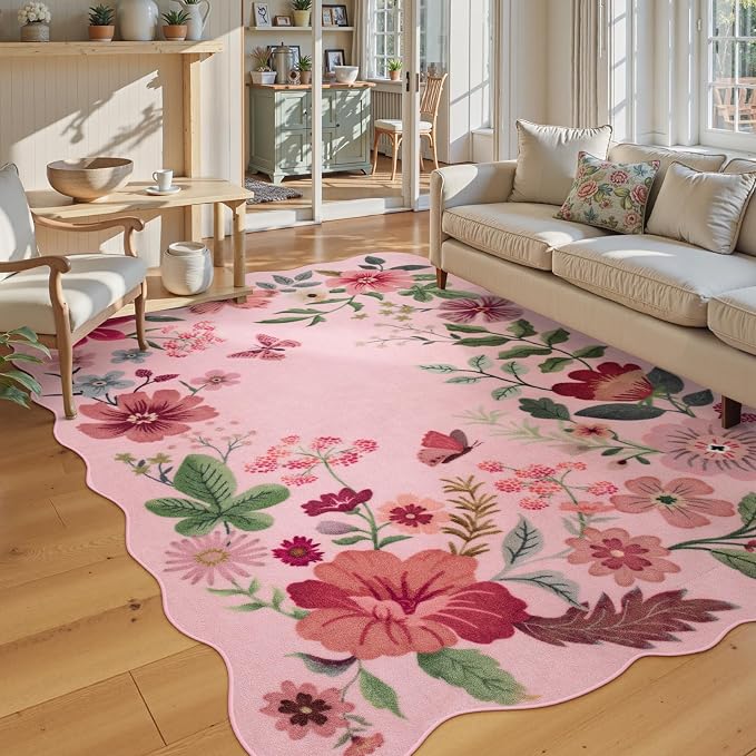 Lahome Floral Living Room Rugs, Non-Slip Washable Rugs Throw Boho Rug by Lahome