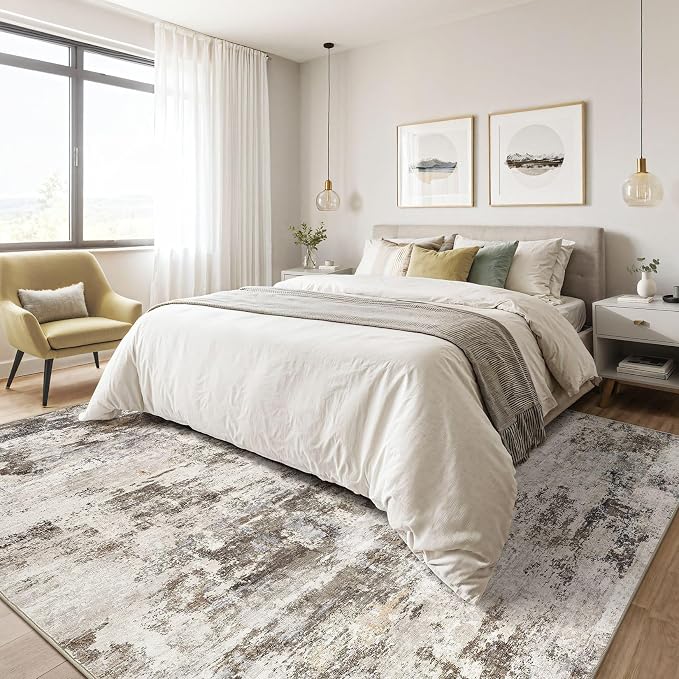 10x12 Area Rug Living Room: Washable Large Abstract Neutral Modern Soft Rugs - Image 4