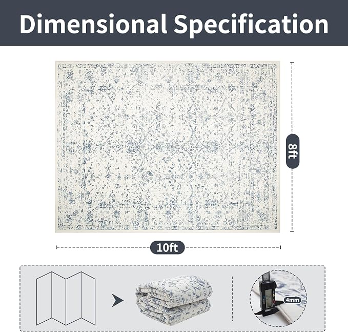 Washable Rugs 8x10 Area Rugs for Living Room- Large Vintage Rugs for Bedroom - Image 2