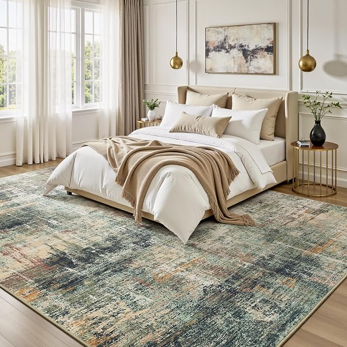 Lofus 9x12 Area Rug for Living Room, Coffee/Green Abstract Large Rugs - Image 2