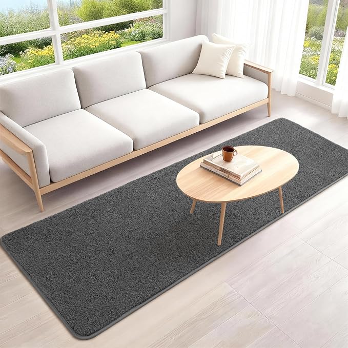 2x6 Feet Runner Rugs for Hallway, Dark-Grey Modern Soft Bedroom Bedside Rug - Image 6