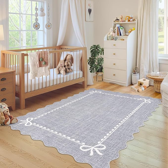GarveeHome Scalloped Bow Rug for Living Room, Solid Grey Rug for Dorm, Washable - Image 4