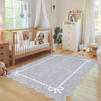 GarveeHome Scalloped Bow Rug for Living Room, Solid Grey Rug for Dorm, Washable - Image 3