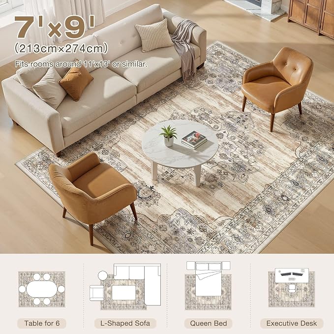 Washable 7x9 Area Rug for Living Room - Image 8