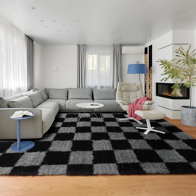 KICMOR 8x10 Area Rugs for Living Room, Large Fluffy Soft Black and Grey - Image 5