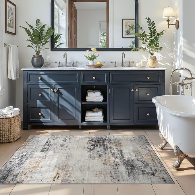 Toneed Abstract Area Rug Modern Washable Rug Soft Non Slip Rug Low Pile - Image 5