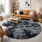 Amdrebio Tie-Dyed Dark Grey Round Area Rugs - Image 6