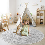 Soalmost 6x6 Grey Round Rug 6ft Living Room Circle Rug Gray Vintage Round Area - Image 3
