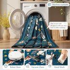 Unirea 2.6x8 Dark Blue Cat Runner Rug, Washable Non Slip Botanical Rug - Image 5