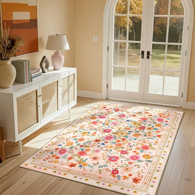 3x5 Area Rugs for Living Room Vacuum-Friendly Machine Washable Area Rug Flower - Image 6