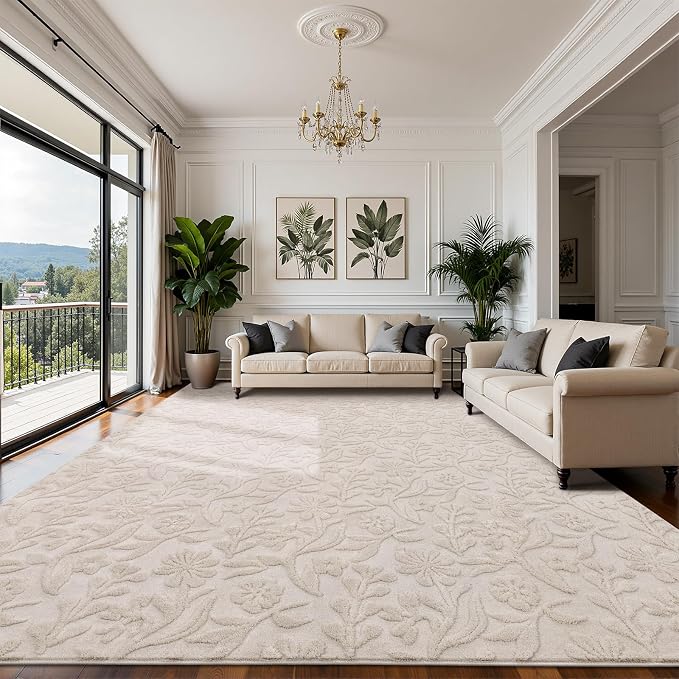 Vaukki 9x12 Area Rug for Living Room, Soft Fluffy Washable Modern Floral Indoor - Image 8