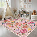 Latte&Fog Floral Area Rugs 6x9, Large Washable Pink Rugs - Image 3