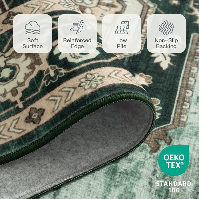 Lofus 5x7 Emerald Green Washable Rugs Non-Slip, Vintage Floral Area Rug - Image 6