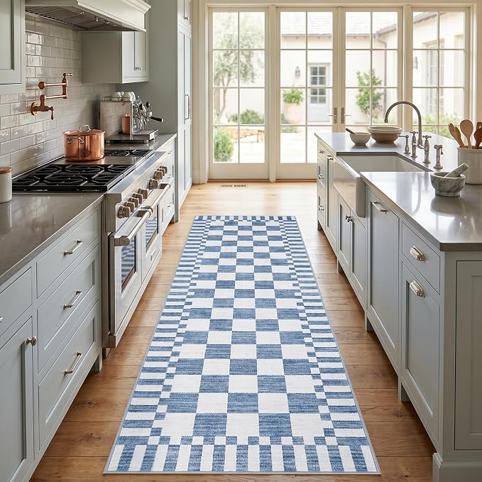 GarveeHome Dark Blue Checkered Rug 2x3 Washable Rug Non-Slip - Image 3