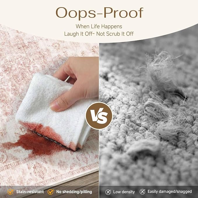 8x10 Washable Neutral Area Rug Pink Vintage Living Room Bedroom Carpet Non-Slip - Image 5
