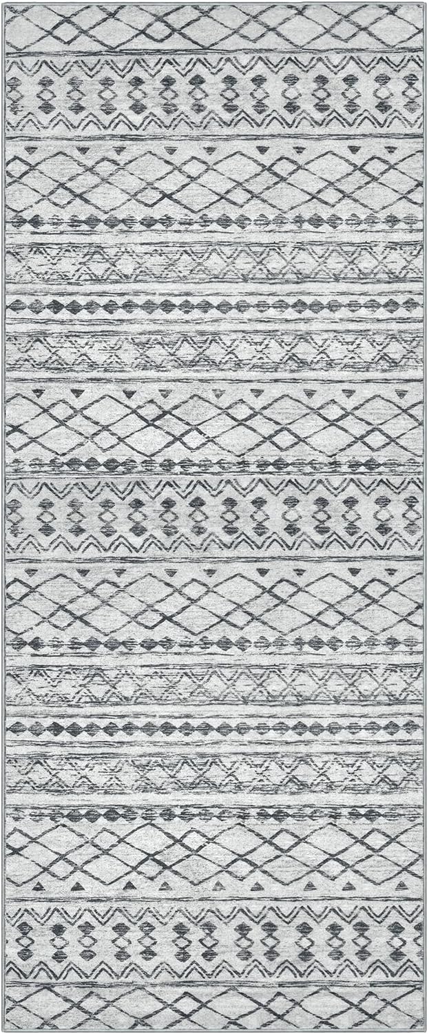 KUTA Moroccan Washable Runner Rug 2.6x8, Non-Slip Vintage Grey Boho Hallway - Image 8
