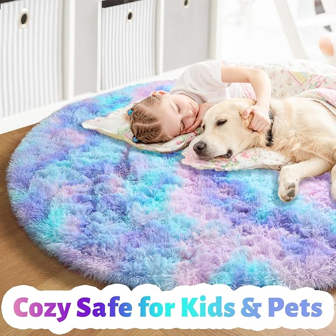 Amdrebio Purple Rainbow Round Area Rug 7Ft - Image 2