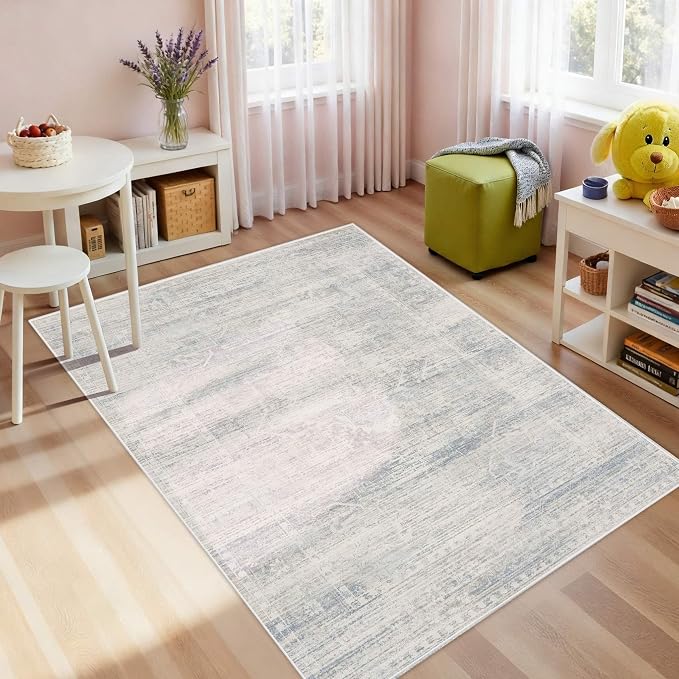 Latte&Fog 3x5 Entryway Blue Area Rugs, Vintage Washable Floral Rugs Boys - Image 4