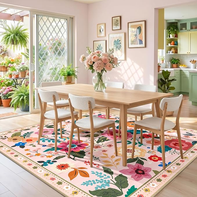 RELEANY Floral Square 8ft Area Rugs Washable Print Boho Cute Carpet Non Slip - Image 7