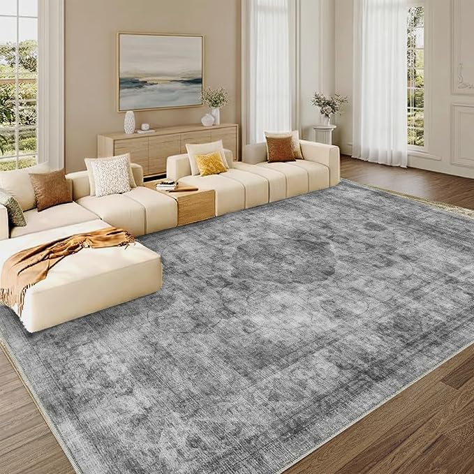 10x14 Area Rug for Living Room-Vintage Farmhouse Boho Floral Washable Stain - Image 5