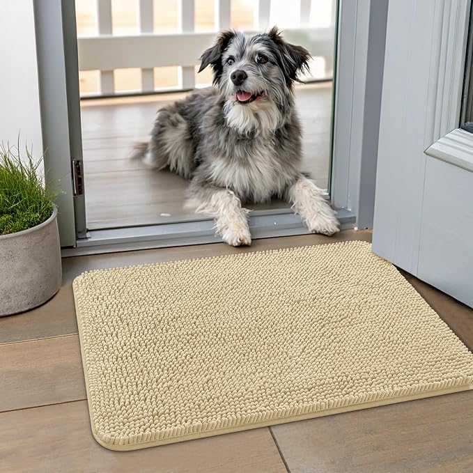 Smiry Dog Door Mat for Muddy Paws 24x16, Absorbent Dirt Trapper, Non-Slip by Smiry