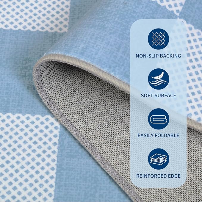 GarveeHome Checkered Light Blue and White 4x6 Washable Rug Geometric Diamond - Image 6
