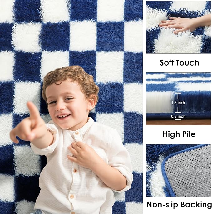 KICMOR Navy Blue and Cream White Rugs - Image 2