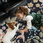 DCX Black Floral Rug 5x7, Washable Black Rug - Image 2
