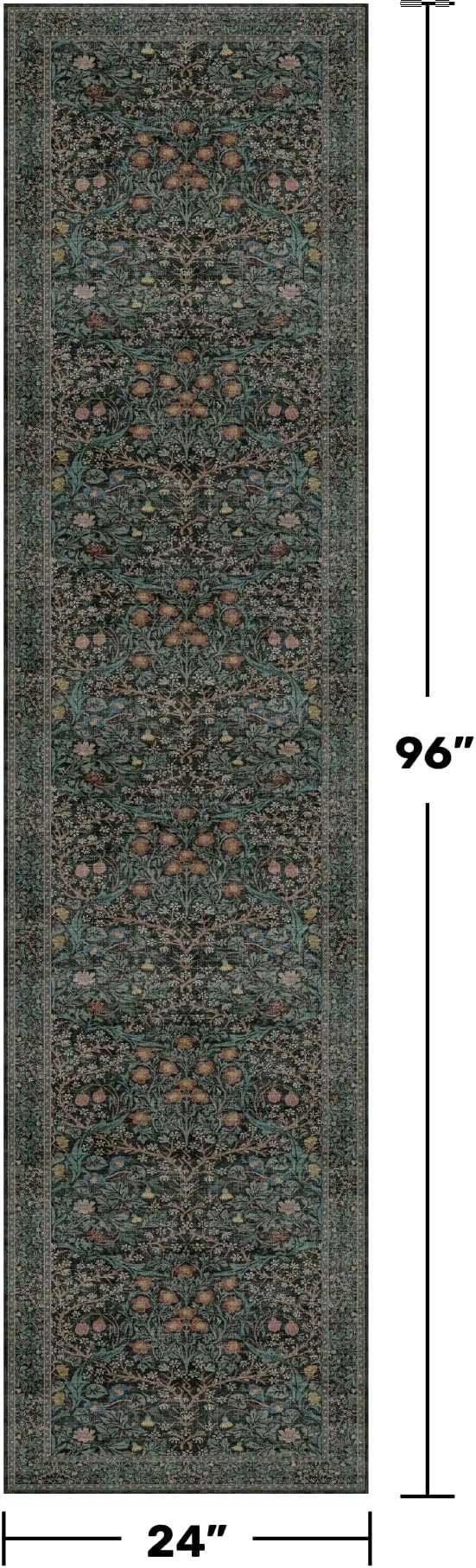 Dark Green Washable 2x8 Runner Rug Non Slip - Image 2
