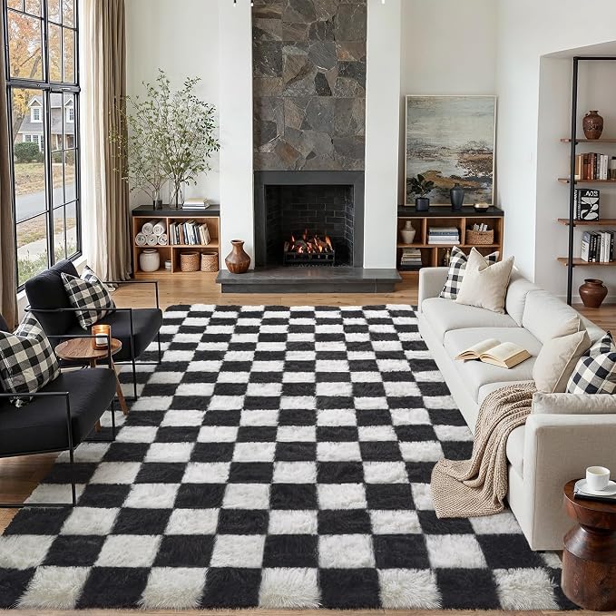 PureCozy Checkered Rug 9x12 for Living Room by PureCozy