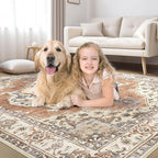 5x7 Washable Area Rug: Vintage Neutral Soft Non Slip Thin Large Floor Carpet - Image 6