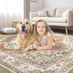 10x12 Washable Area Rug: Vintage Neutral Soft Non Slip Thin Large Floor Carpet - Image 6