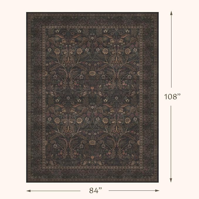 7x9 Area Rug for Dining Room, Machine Washable Dark Academia Flower Rugs - Image 2