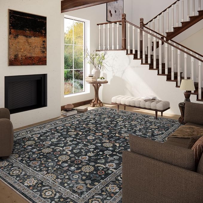 Washable Area Rugs for Living Room: 8x10 Bedroom Rug Vintage Boho Area Rug - Image 2