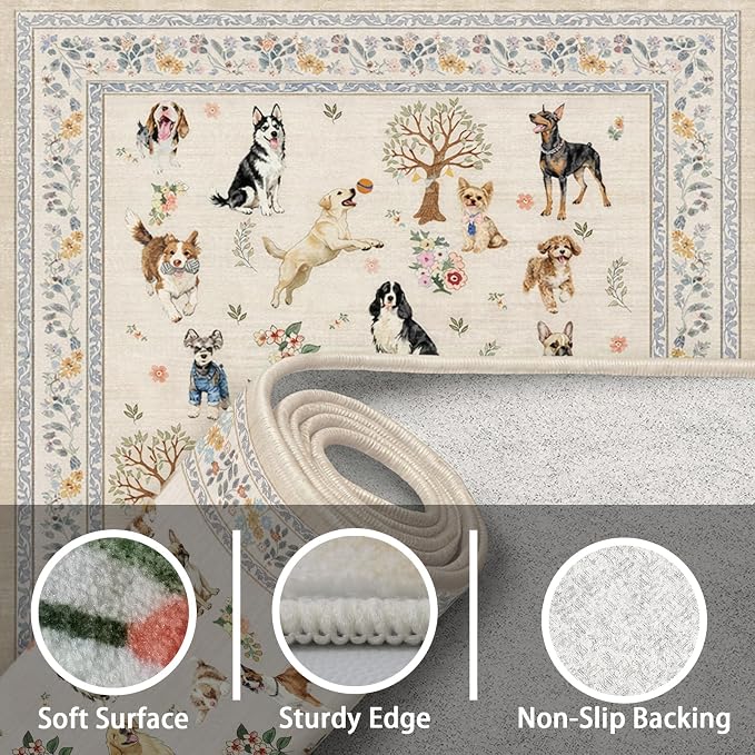 Beige 4Ft Round Area Rugs for Bedroom, Non-Slip Stain Resistant Round Kitchen - Image 6