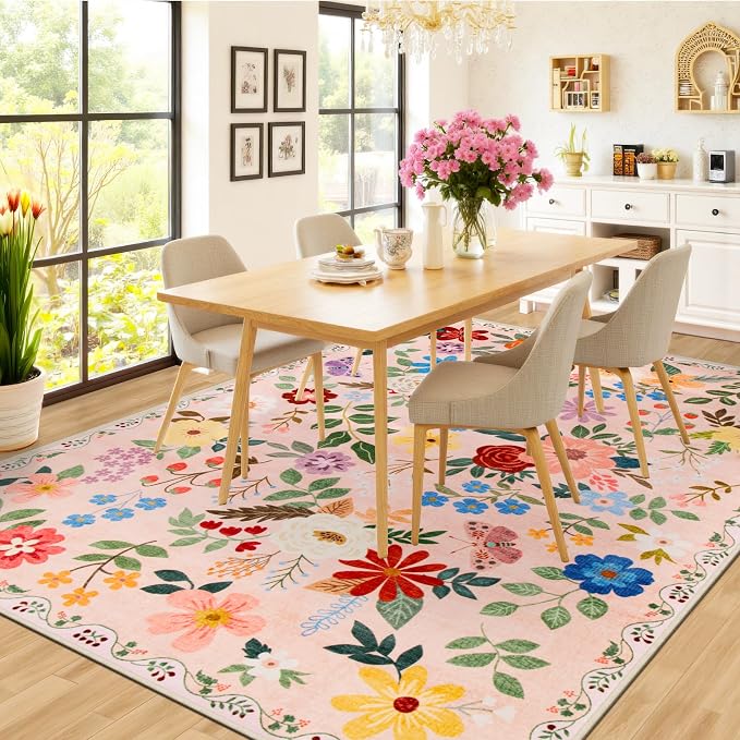 10x12 Area Rugs for Living Room: Floral Washable Rug Vintage Large Soft Boho - Image 4