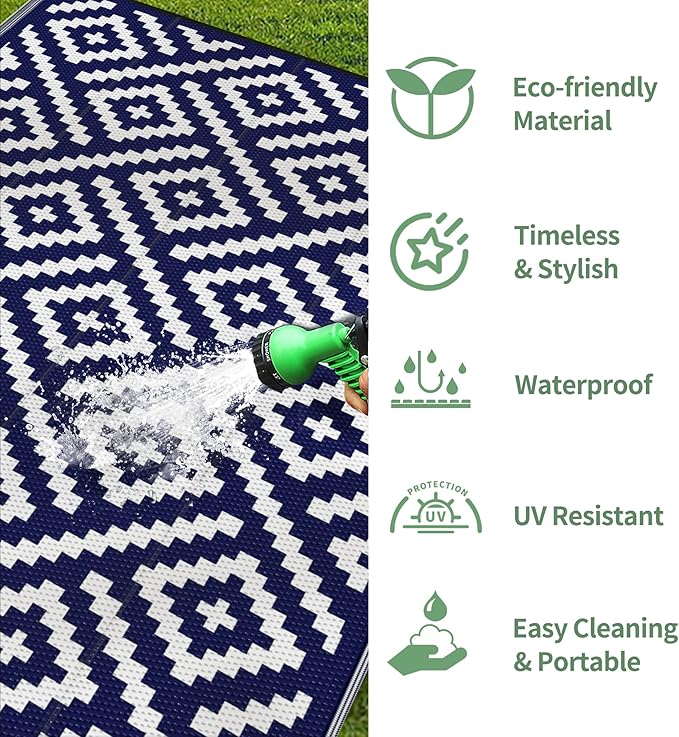GENIMO Outdoor Rugs 8'x10' Waterproof, Reversible Mats, Area Plastic Straw Rug - Image 5
