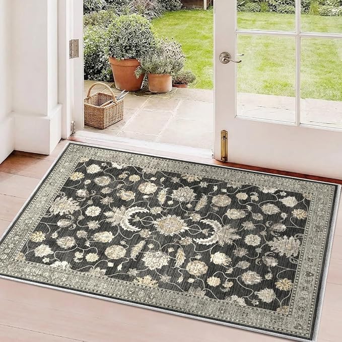 2x3 Rug for Entryway Hallway-Vintage Farmhouse Boho Floral Neutral Washable - Image 5